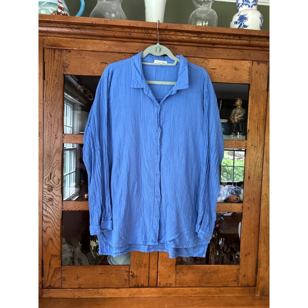 Mododoc Los Angeles Blue Button Down Shirt Crinkle Gauze 100% Cotton XL
